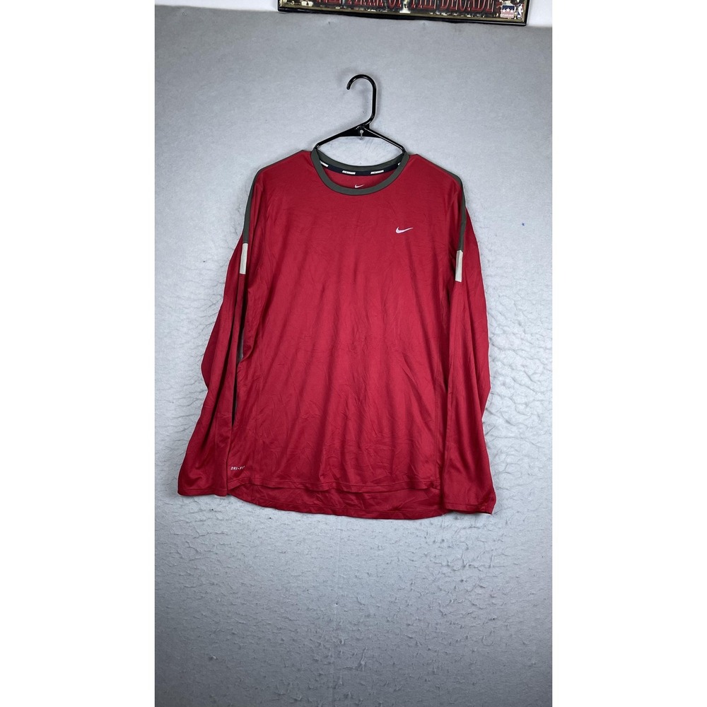 Nike Dri-FIT Shirt Mens Large Red Mesh Long Sleeve Running Athletic Top